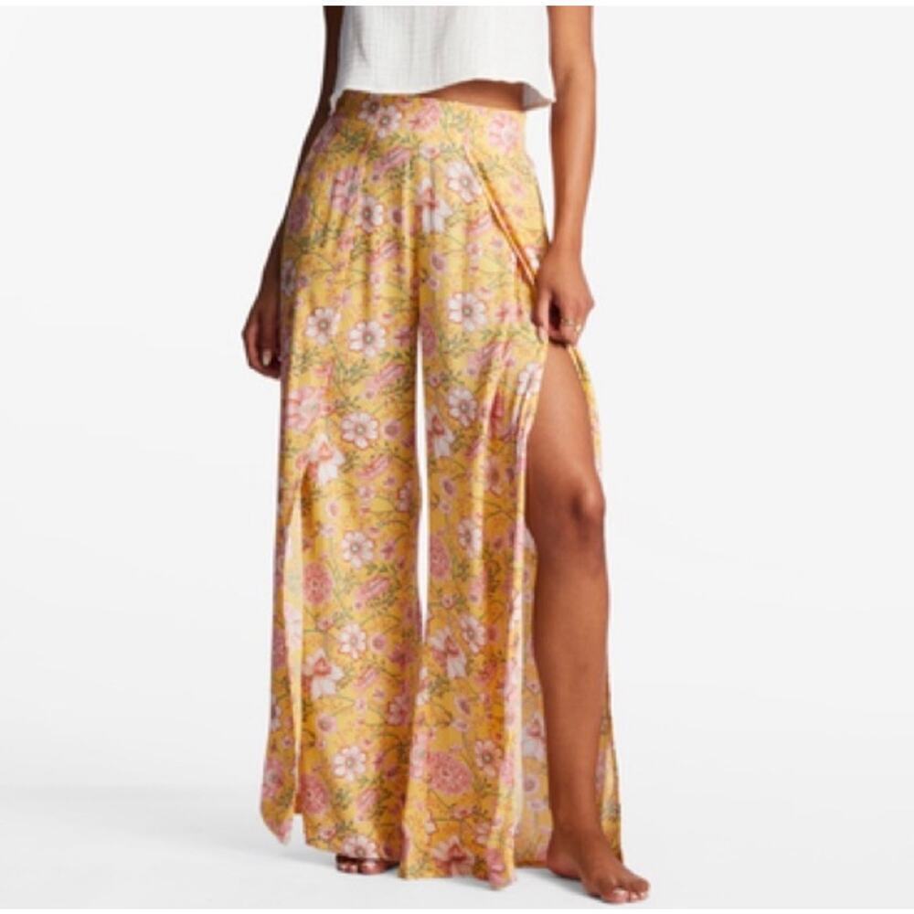 Billabong Split Spirit Floral Wide Leg Pants Golden Peach Womens Small - Picture 3 of 11